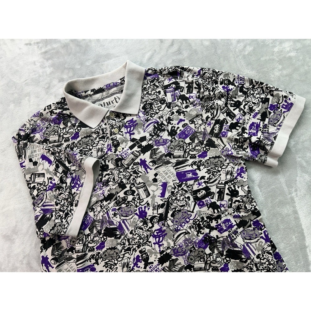 Y2K Vurt‎ Mens XL Polo Skate Surf Punk Graffiti AOP My Shadow Vintage Grunge